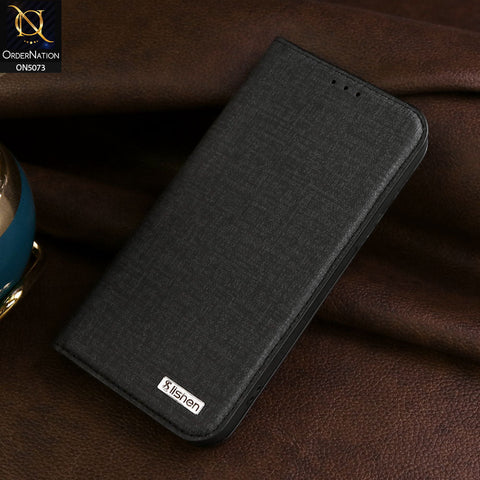 iPhone 13 Pro Max Cover - Black - Lishen Classic Series - Premium Leather Magnatic Flip Book Case