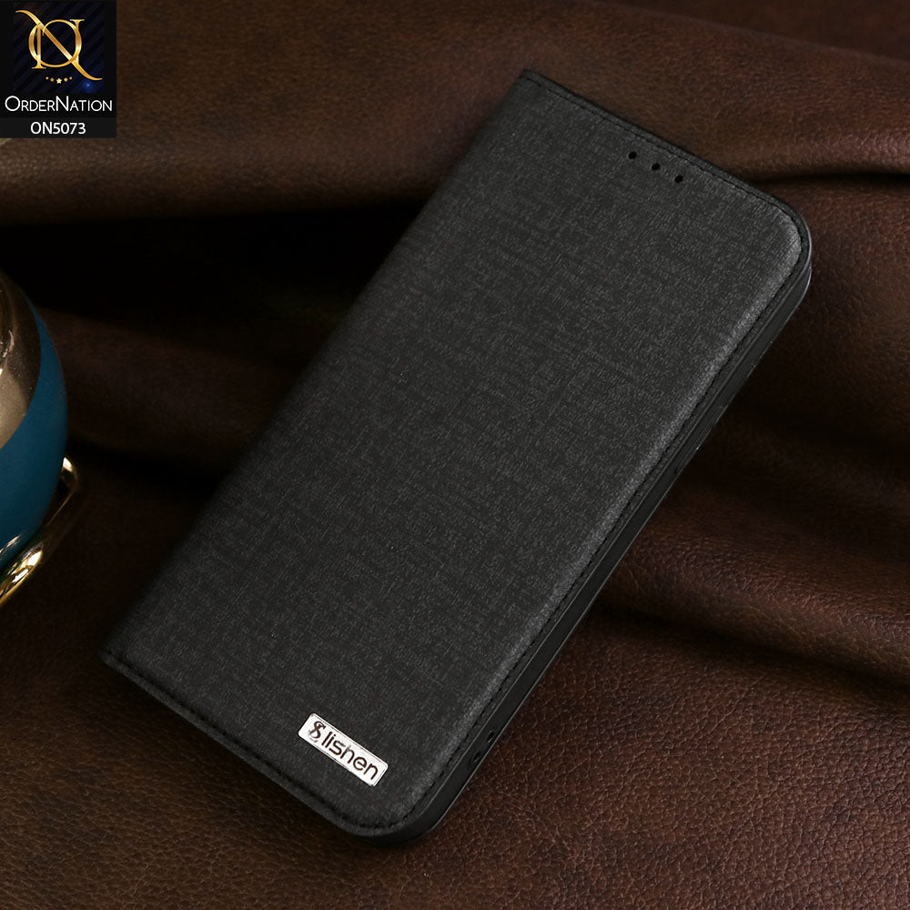 iPhone 12 Cover - Black - Lishen Classic Series - Premium Leather Magnatic Flip Book Case
