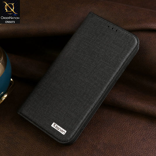 iPhone 14 Pro Cover - Black - Lishen Classic Series - Premium Leather Magnatic Flip Book Case