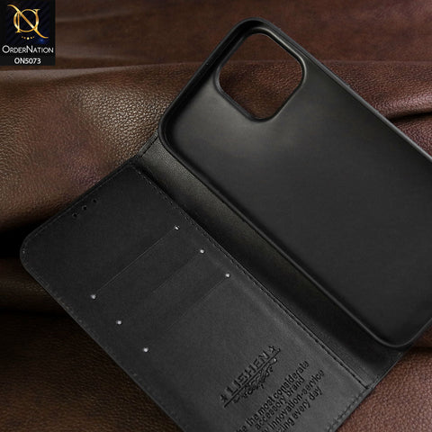 iPhone 12 Pro Max Cover - Black - Lishen Classic Series - Premium Leather Magnatic Flip Book Case