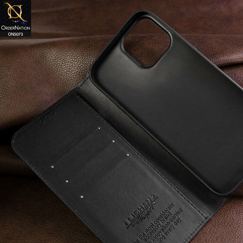 iPhone 15 Pro Cover - Black - Lishen Classic Series - Premium Leather Magnatic Flip Book Case