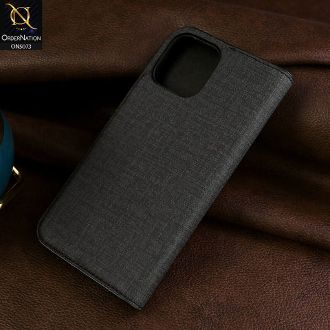 iPhone 12 Pro Max Cover - Black - Lishen Classic Series - Premium Leather Magnatic Flip Book Case