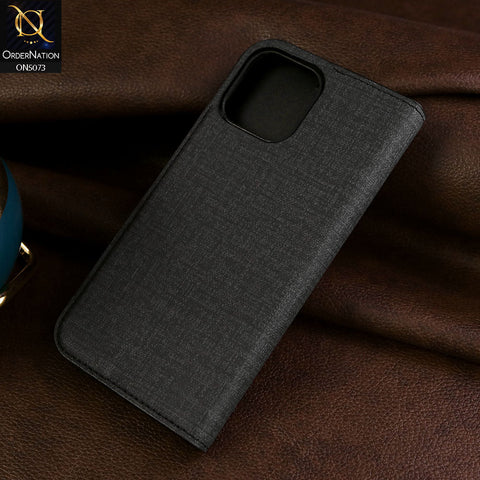 iPhone 14 Pro Max Cover - Black - Lishen Classic Series - Premium Leather Magnatic Flip Book Case