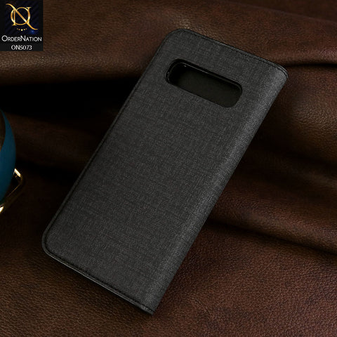 Samsung Galaxy S10 Plus Cover - Black - Lishen Classic Series - Premium Leather Magnatic Flip Book Case