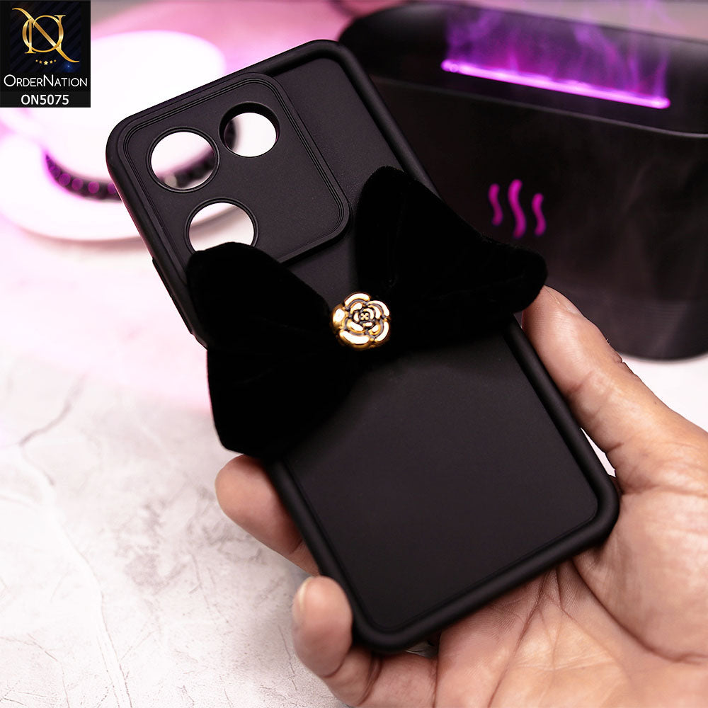 Tecno Camon 20 Cover - Black - Trendy 3D Velvet Bow Knot Matte Soft Case With Camera Protection