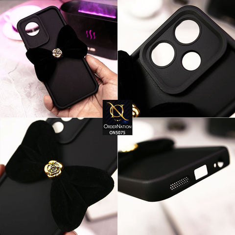 Vivo Y36 5G Cover - Black - Trendy 3D Velvet Bow Knot Matte Soft Case With Camera Protection
