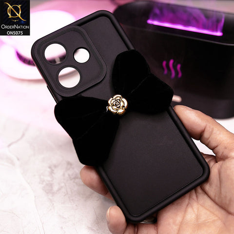Infinix Hot 30 Cover - Black - Trendy 3D Velvet Bow Knot Matte Soft Case With Camera Protection