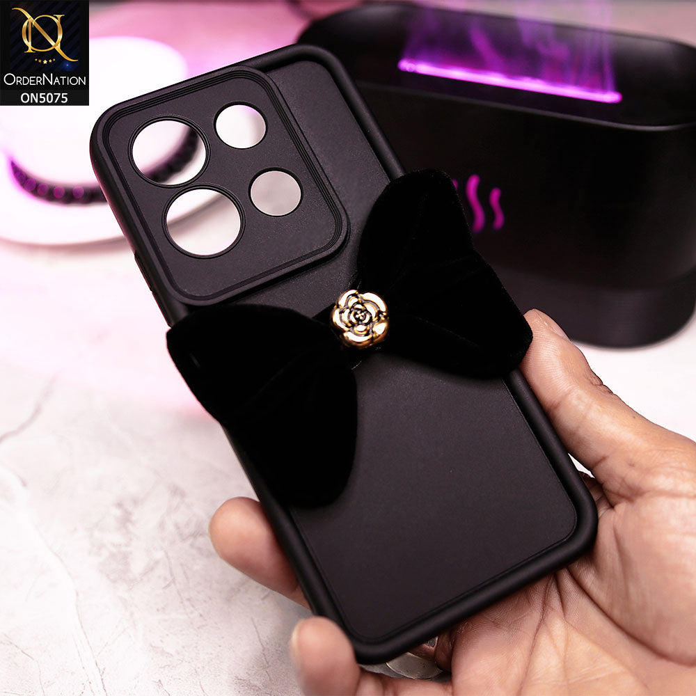 Infinix Note 30 Cover - Black - Trendy 3D Velvet Bow Knot Matte Soft Case With Camera Protection