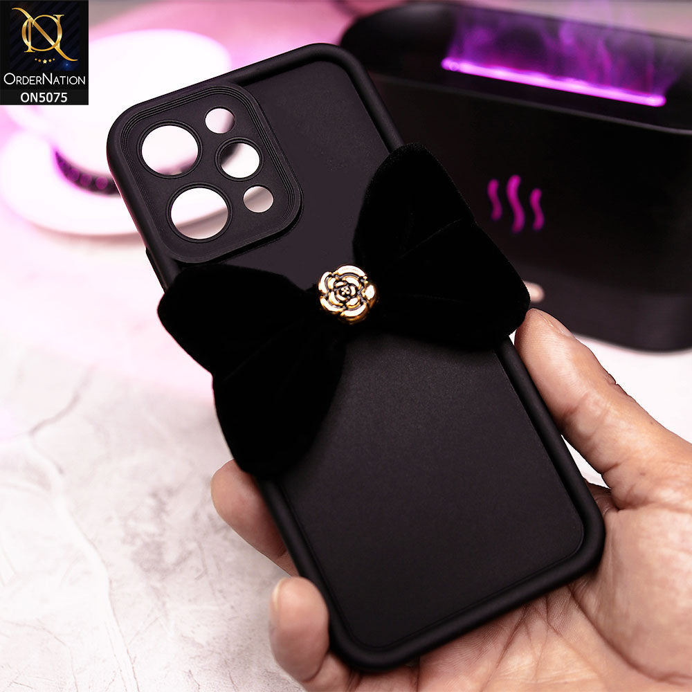 Xiaomi Redmi 12 Cover - Black - Trendy 3D Velvet Bow Knot Matte Soft Case With Camera Protection