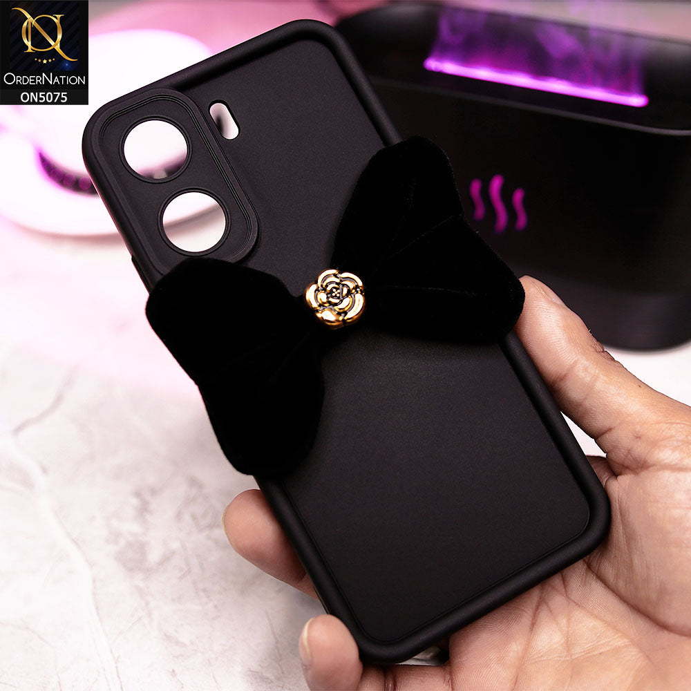 Xiaomi Poco C65 Cover - Black - Trendy 3D Velvet Bow Knot Matte Soft Case With Camera Protection
