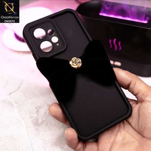 Xiaomi Redmi Note 12 4G Cover - Black - Trendy 3D Velvet Bow Knot Matte Soft Case With Camera Protection