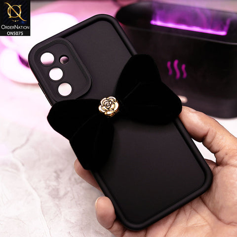 Samsung Galaxy A34 5G Cover - Black - Trendy 3D Velvet Bow Knot Matte Soft Case With Camera Protection