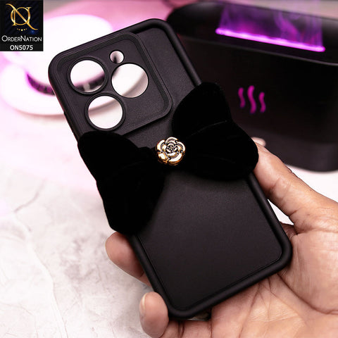 Tecno Pop 8 Cover - Black - Trendy 3D Velvet Bow Knot Matte Soft Case With Camera Protection