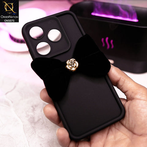 Tecno Spark 10C Cover - Black - Trendy 3D Velvet Bow Knot Matte Soft Case With Camera Protection