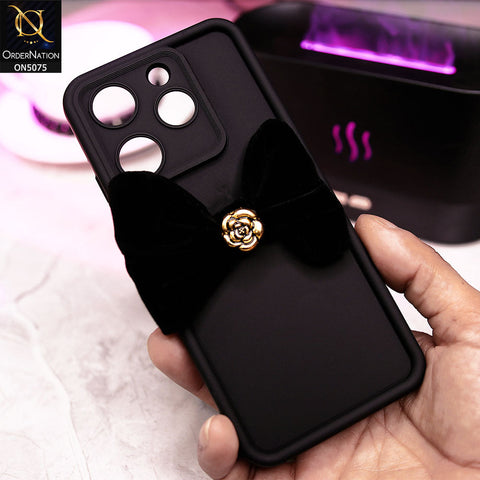Tecno Spark 10 Pro Cover - Black - Trendy 3D Velvet Bow Knot Matte Soft Case With Camera Protection