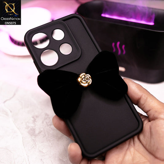 Infinix Smart 7 Plus Cover - Black - Trendy 3D Velvet Bow Knot Matte Soft Case With Camera Protection