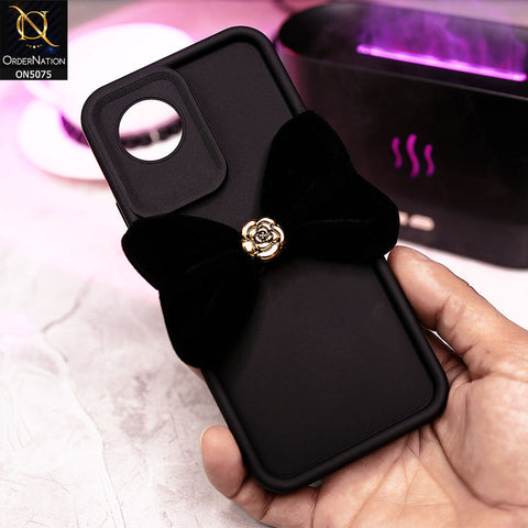 Vivo Y02A Cover - Black - Trendy 3D Velvet Bow Knot Matte Soft Case With Camera Protection