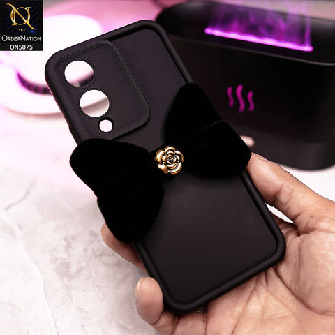 Vivo Y17s Cover - Black - Trendy 3D Velvet Bow Knot Matte Soft Case With Camera Protection