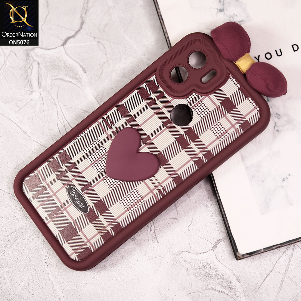 Xiaomi Redmi A1 Plus Cover - Red - Trendy 3D Bow Knot Love Heart Soft Case With Camera Protection