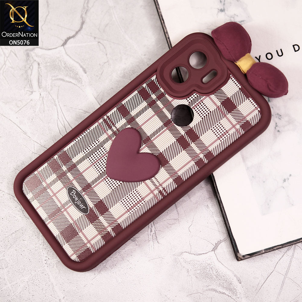 Xiaomi Redmi A2 Cover - Red - Trendy 3D Bow Knot Love Heart Soft Case With Camera Protection