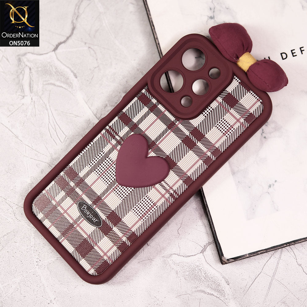 Xiaomi Redmi 12 Cover - Red - Trendy 3D Bow Knot Love Heart Soft Case With Camera Protection