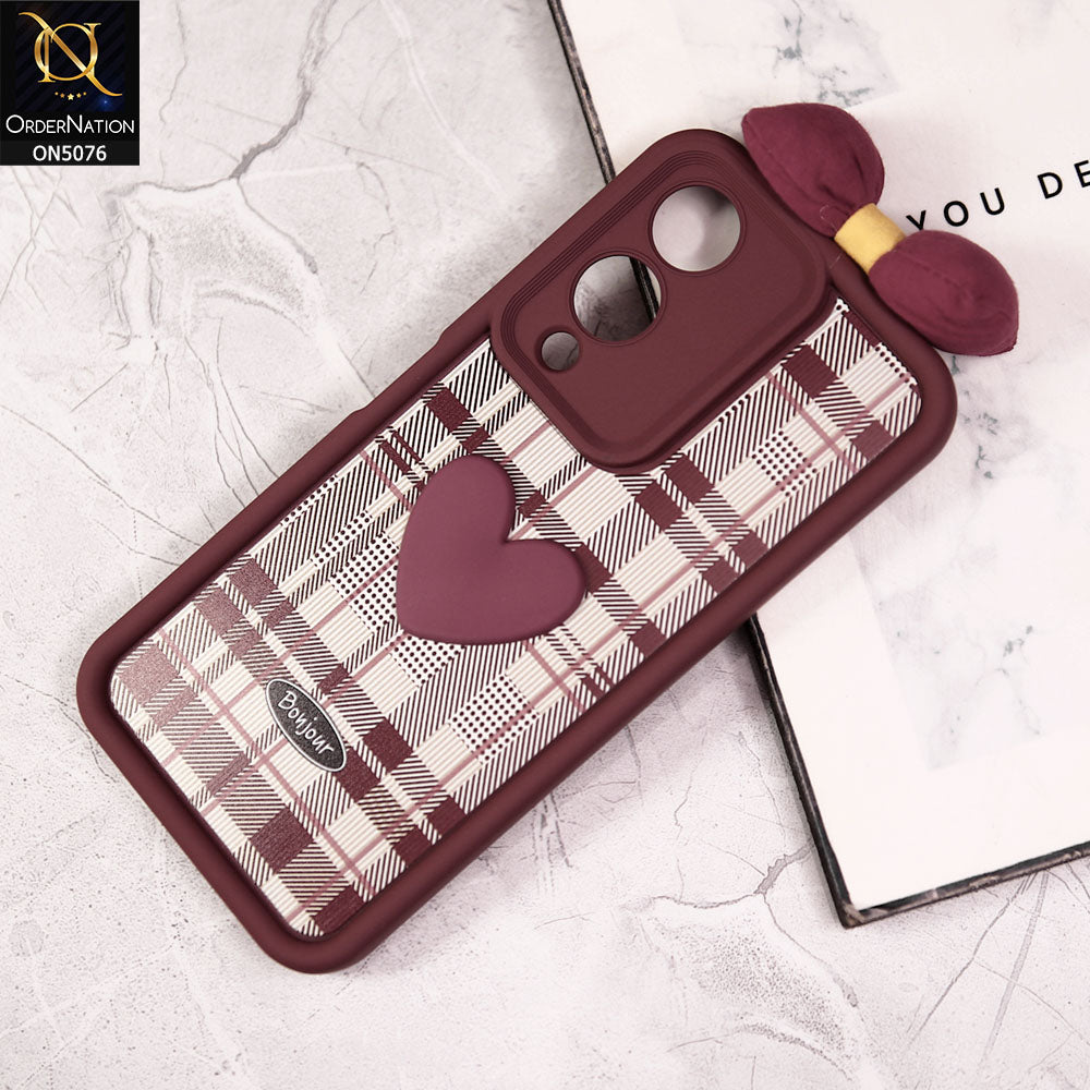 Vivo Y17s Cover - Red - Trendy 3D Bow Knot Love Heart Soft Case With Camera Protection
