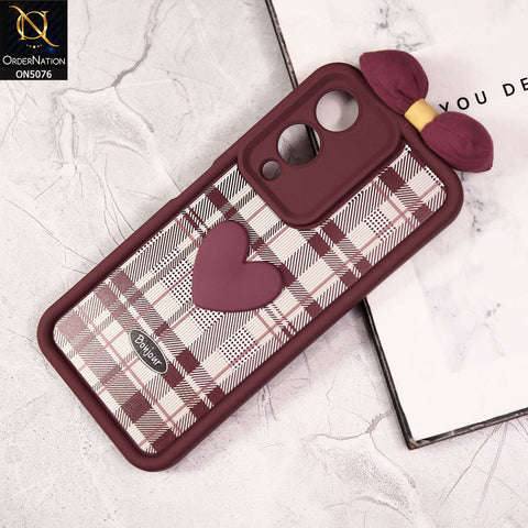 Vivo Y17s Cover - Red - Trendy 3D Bow Knot Love Heart Soft Case With Camera Protection