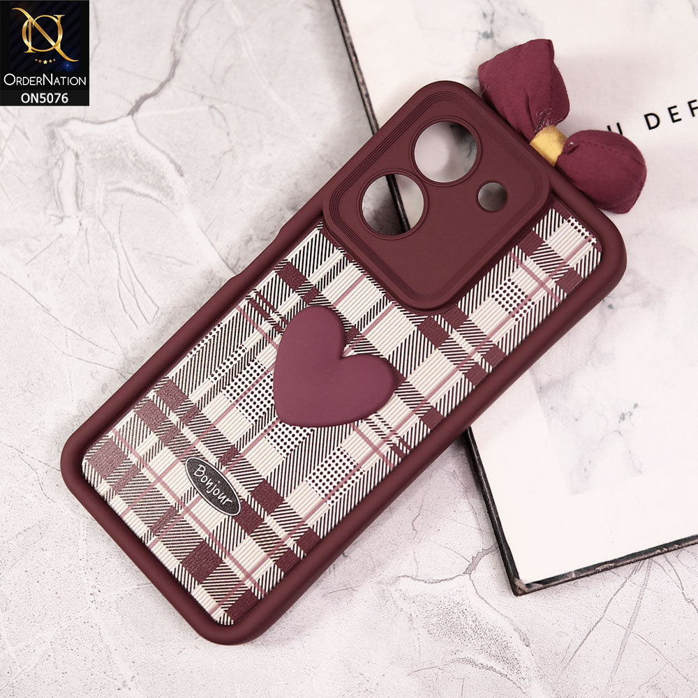 Vivo Y36 5G Cover - Red - Trendy 3D Bow Knot Love Heart Soft Case With Camera Protection
