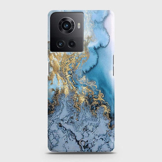 OnePlus 10R Cover - Trendy Golden & Blue Ocean Marble Printed Hard Case with Life Time Colors Guarantee