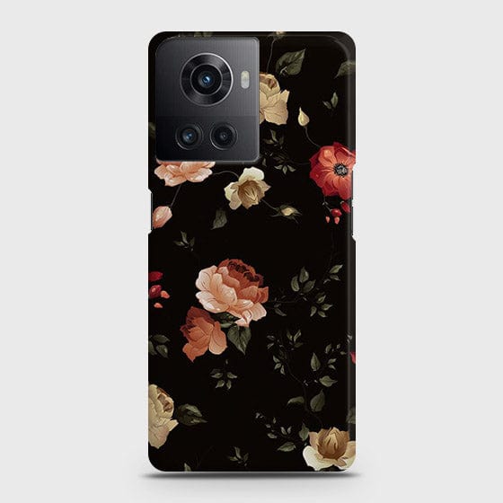 OnePlus 10R Cover - Matte Finish - Dark Rose Vintage Flowers Printed Hard Case with Life Time Colors Guarantee