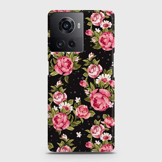 OnePlus 10R Cover - Trendy Pink Rose Vintage Flowers Printed Hard Case with Life Time Colors Guarantee