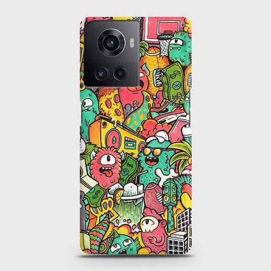 OnePlus 10R Cover - Matte Finish - Candy Colors Trendy Sticker Collage Printed Hard Case with Life Time Colors Guarantee