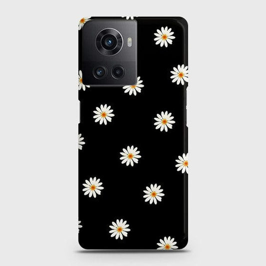 OnePlus 10R Cover - White Bloom Flowers with Black Background Printed Hard Case with Life Time Colors Guarantee