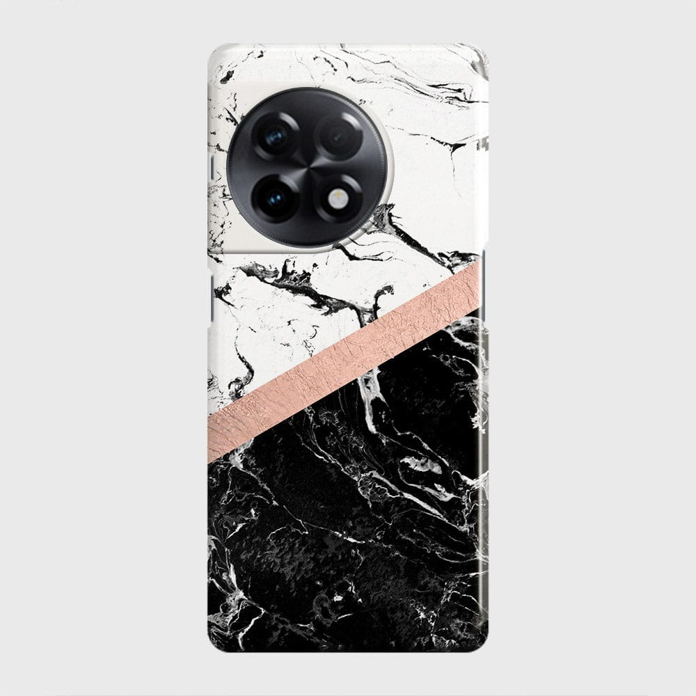 OnePlus Ace 2 Cover - Black & White Marble With Chic RoseGold Strip Case with Life Time Colors Guarantee