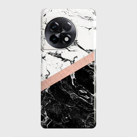 OnePlus Ace 2 Cover - Black & White Marble With Chic RoseGold Strip Case with Life Time Colors Guarantee