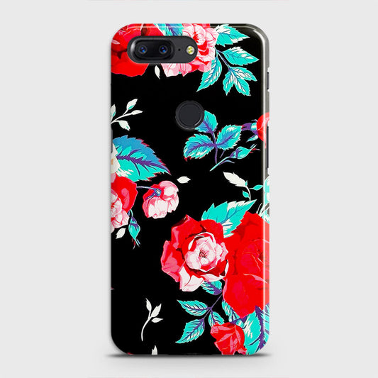OnePlus 5T Cover - Luxury Vintage Red Flowers Printed Hard Case with Life Time Colors Guarantee