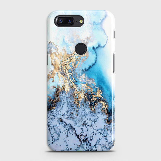 OnePlus 5T Cover - Trendy Golden & Blue Ocean Marble Printed Hard Case with Life Time Colors Guarantee