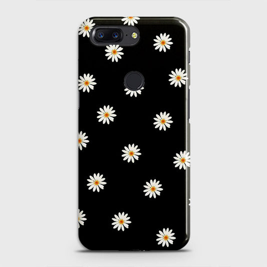 OnePlus 5T Cover - White Bloom Flowers with Black Background Printed Hard Case with Life Time Colors Guarantee