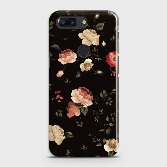 OnePlus 5T Cover - Dark Rose Vintage Flowers Printed Hard Case with Life Time Colors Guarantee