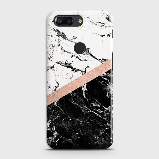 OnePlus 5T Cover - Black & White Marble With Chic RoseGold Strip Case with Life Time Colors Guarantee