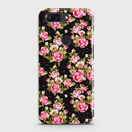 OnePlus 5T Cover - Trendy Pink Rose Vintage Flowers Printed Hard Case with Life Time Colors Guarantee