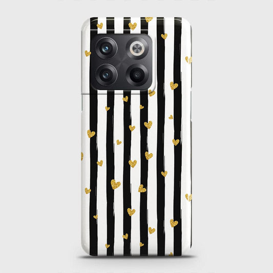 OnePlus Ace Pro Cover - Trendy Black & White Lining With Golden Hearts Printed Hard Case with Life Time Colors Guarantee
