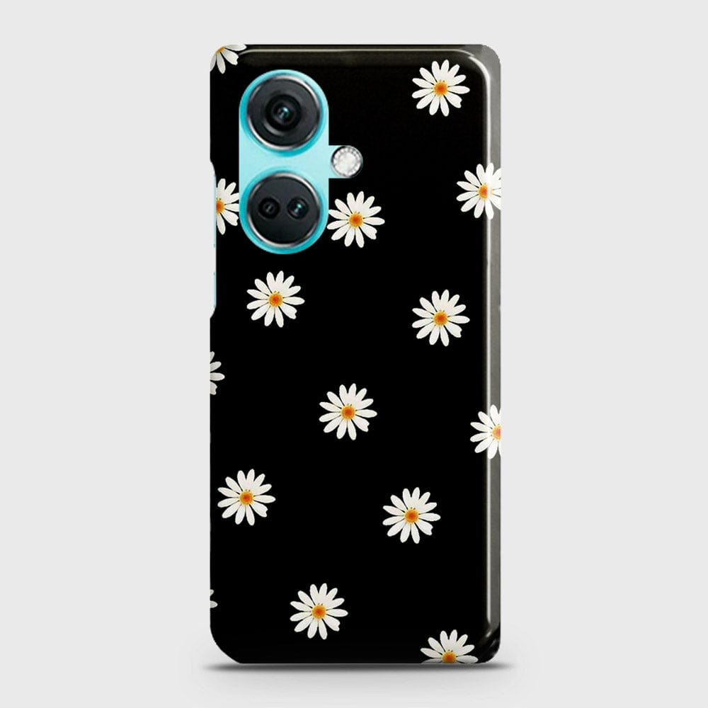 OnePlus Nord CE3 Cover - White Bloom Flowers with Black Background Printed Hard Case with Life Time Colors Guarantee