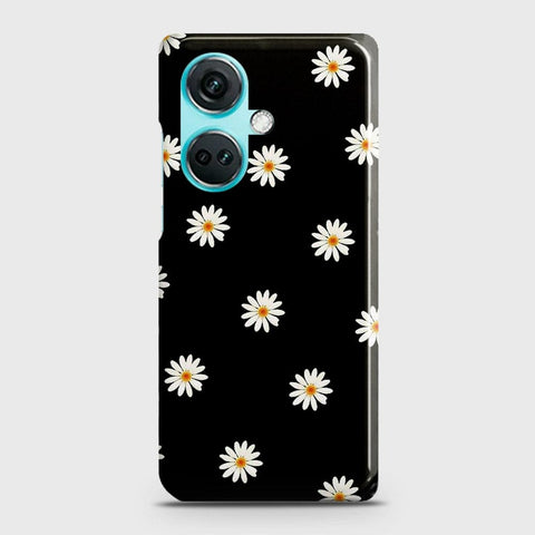 OnePlus Nord CE3 Cover - White Bloom Flowers with Black Background Printed Hard Case with Life Time Colors Guarantee