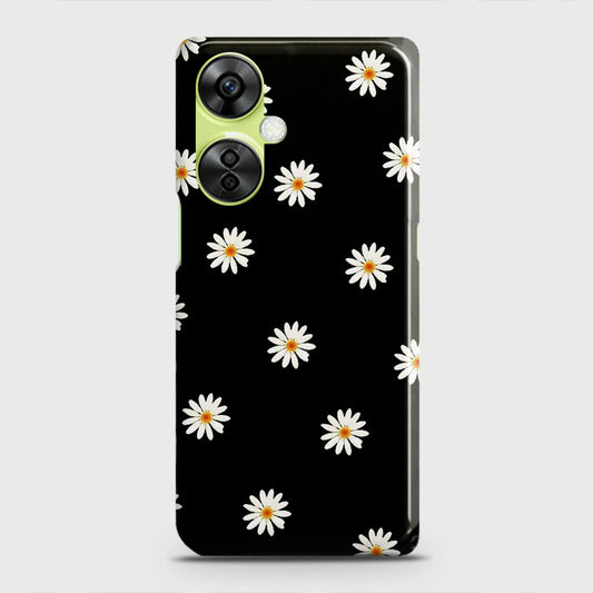 OnePlus Nord CE 3 Lite Cover - White Bloom Flowers with Black Background Printed Hard Case with Life Time Colors Guarantee