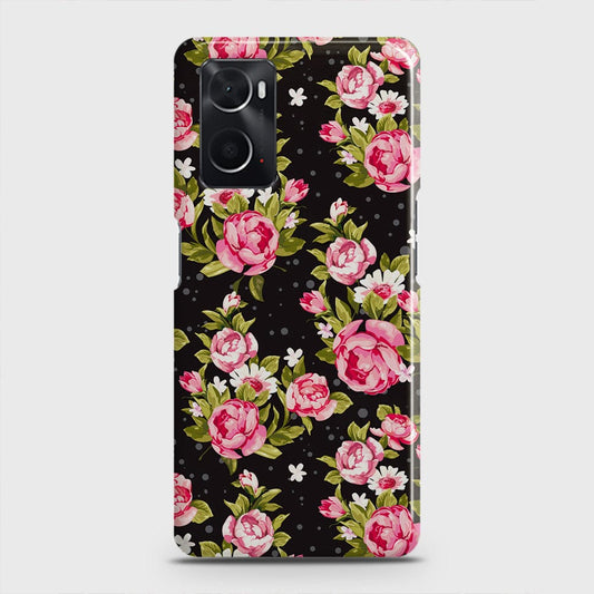 Oppo A96 4G Cover - Trendy Pink Rose Vintage Flowers Printed Hard Case with Life Time Colors Guarantee