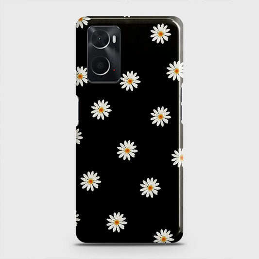Oppo A96 4G Cover - Matte Finish - White Bloom Flowers with Black Background Printed Hard Case with Life Time Colors Guarantee
