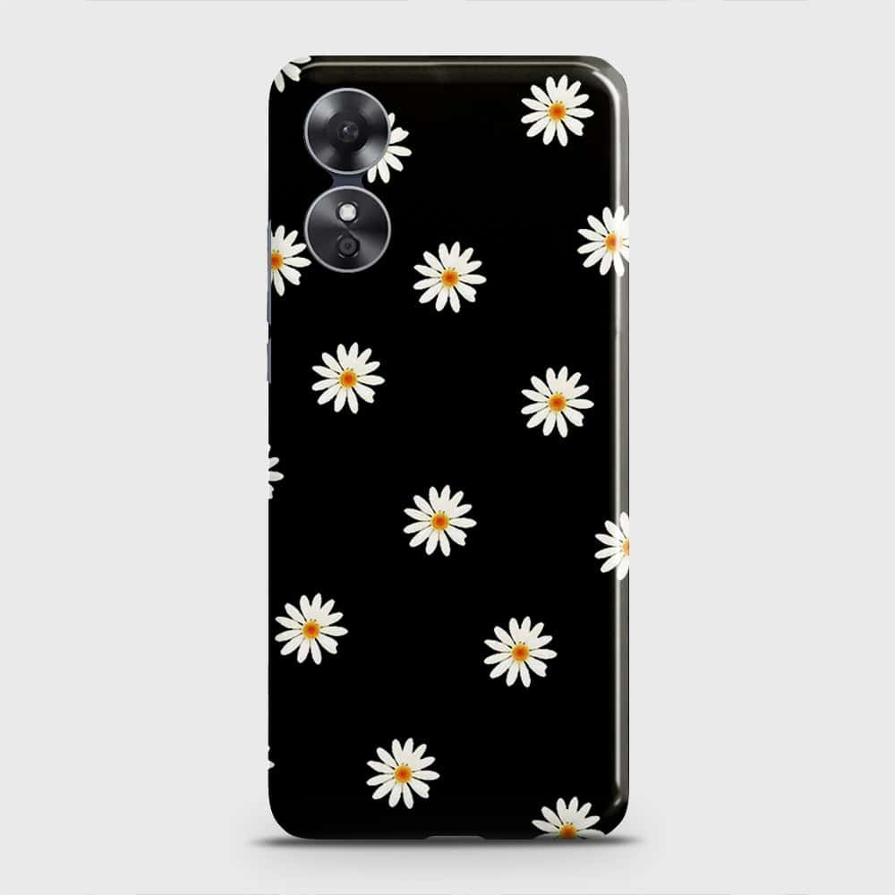 Oppo A17 Cover - White Bloom Flowers with Black Background Printed Hard Case with Life Time Colors Guarantee