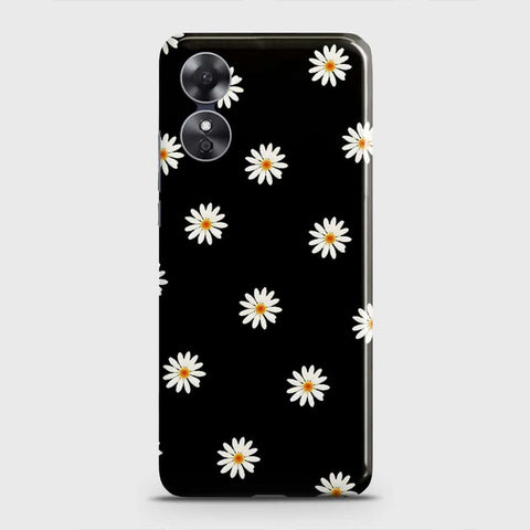 Oppo A17 Cover - White Bloom Flowers with Black Background Printed Hard Case with Life Time Colors Guarantee