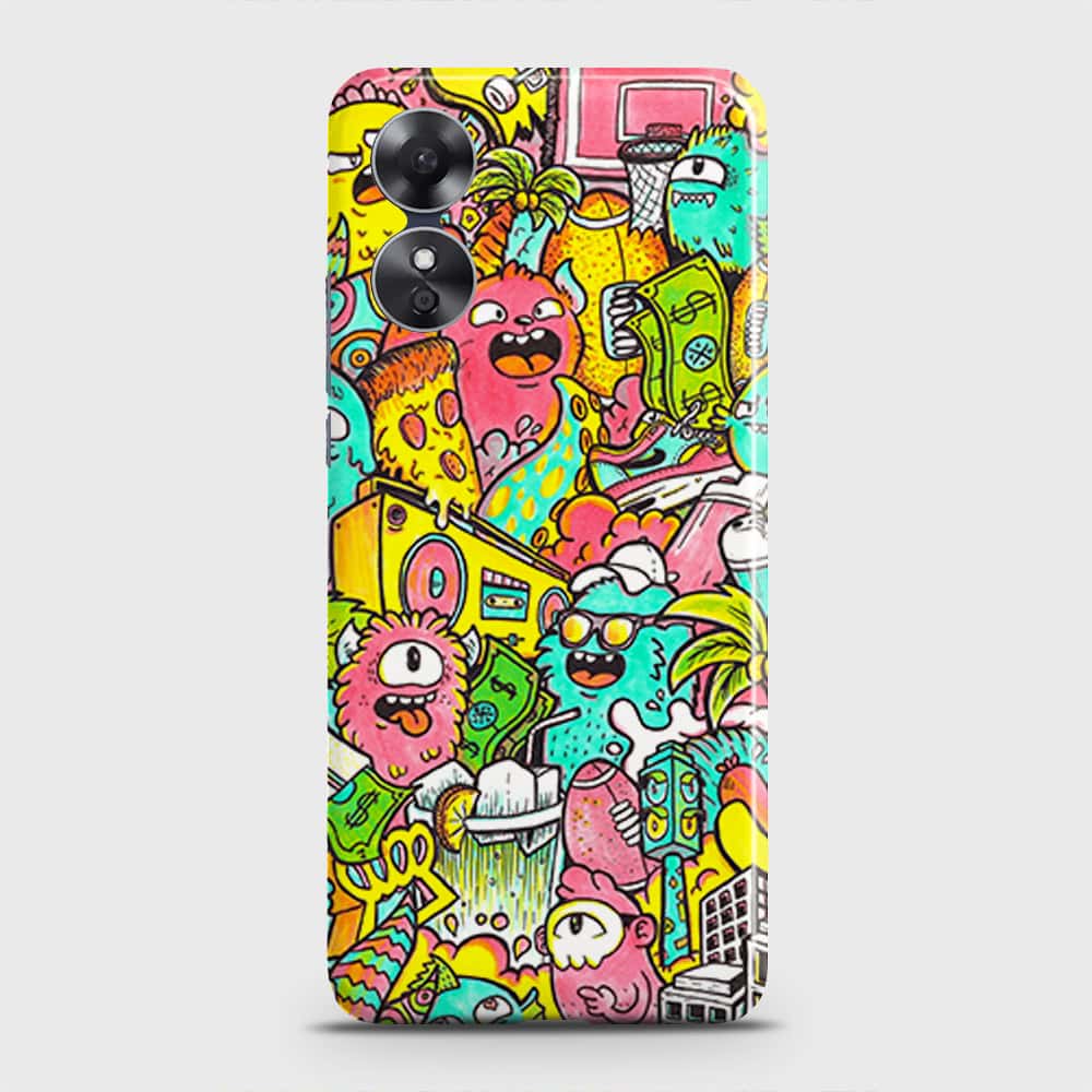 Oppo A17 Cover - Candy Colors Trendy Sticker Collage Printed Hard Case with Life Time Colors Guarantee